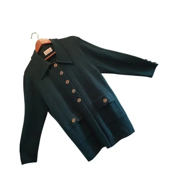 Danielle Women's Green Acrylic Blend Long Sleeve Front Buttons Sweater Jacket - Picture 6 of 12